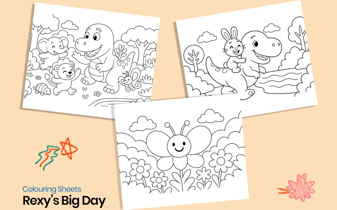 Download Rexy’s Big Day Colouring Sheet